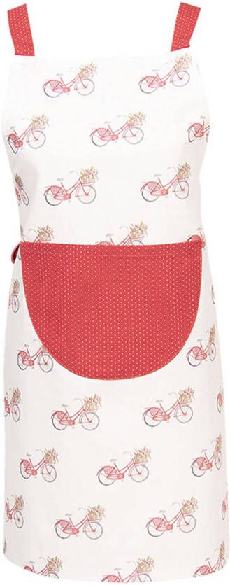 Clayre & Eef Kinder Keukenschort 48x56 Cm Rood Wit Katoen Fiets Kookschort Keukentextiel Moeder Dochter Rood Kookschort