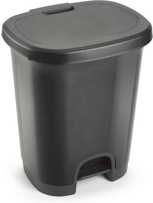 Forte Plastics Afvalemmers/vuilnisemmers/pedaalemmers 27 Liter In Het Donkergrijs Met Deksel En Pedaal Prullenbakken