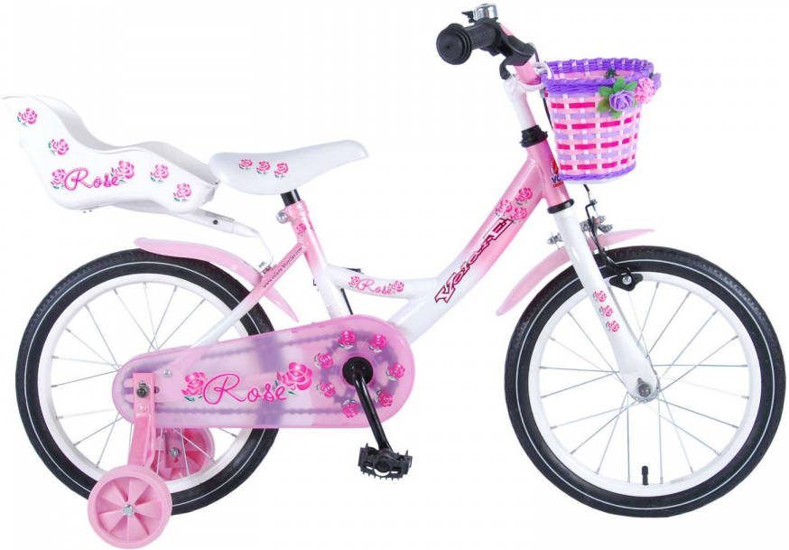 Volare Rose 16 Inch 25, 4 Cm Meisjes Terugtraprem Wit/roze