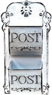 Clayre & Eef Brievenbus 23x10x46 cm Wit Bruin Metaal Post