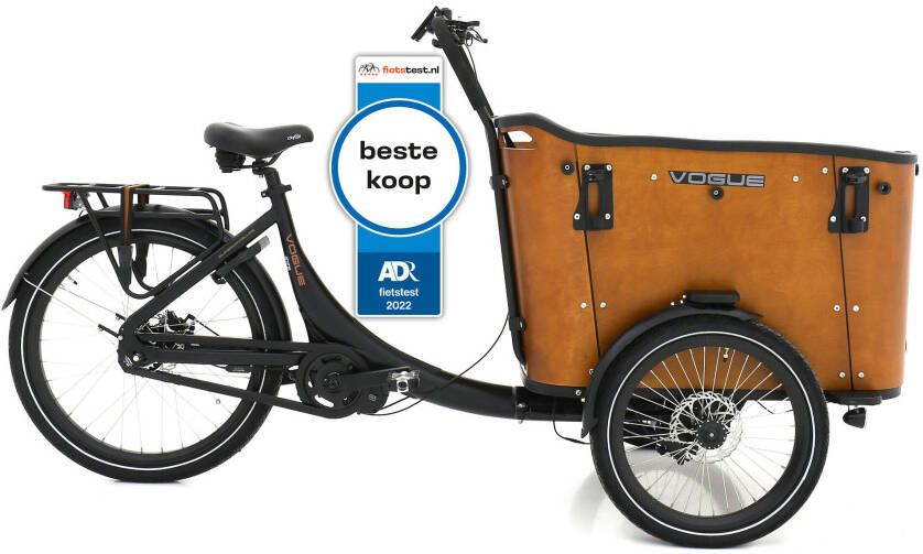Vogue Elektrische bakfiets Superior 3 Deluxe Mat Zwart/Bruin 540Watt Zwart