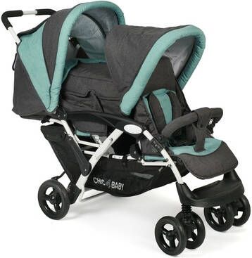 CHIC4BABY Dubbele wagen Duo, melange mint met fixeerbare dubbel draaiende voorwielen, kinderwagen