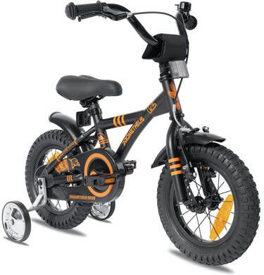 Prometheus Bicycles ®, Kinderfiets 12 in zwart mat & Orange vanaf 3 jaar met zijwieltjes