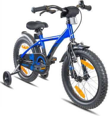 Prometheus Bicycles ®, Kinderfiets 16, blauw zwart met zijwieltjes